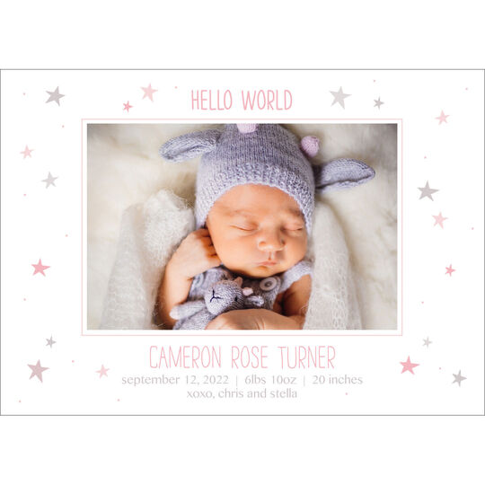 Pink Hello World Photo Birth Announcements